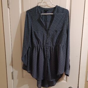 Torrid plus size 0 Blue Button-Up Babydoll peasant Blouse Long sleeve